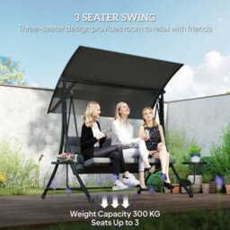 Outsunny 3 Seat Garden Swing Chair Steel W/ Adjustable Canopy And Coffee Tables - thumbnail 7