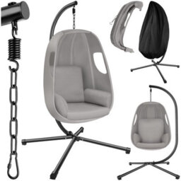 Tectake Hanging Egg Chair Anika - With Frame And Extra Thick Seat Cushion - Light Grey - 1