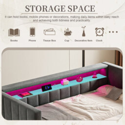 Abrihome Multifunctional Sleeper Sofa 90X190Cm With Pull-Out Bed - Gray Velvet Upholstery,  Ambient Led Lighting & Storage For Guest Rooms - thumbnail 8