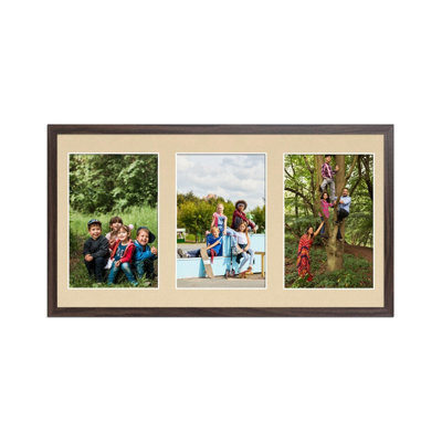 AK Frames 40X20Cm Walnut Sleek Multi Photo Frame With Ivory Mount - Holds 3 Apertures (3X) 6X4 Photos - image 1