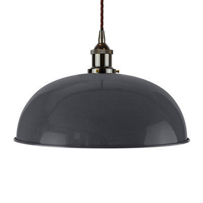 Slate Grey Worcester Painted Dome Pendant Light With Black Nickel Lamp Holder And Brown Twisted Cable - Se Home - image 1
