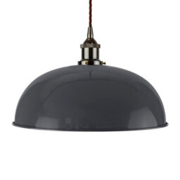 Slate Grey Worcester Painted Dome Pendant Light With Black Nickel Lamp Holder And Brown Twisted Cable - Se Home