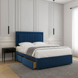 REGIONAL FURNISHINGS Blue Plush Velvet Luxury Divan Bed Set With 24Inch Headboard 2Drawersfootend & Mattress In Double King 4Ft 6Ft Sizes - thumbnail 1