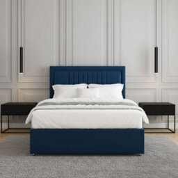 REGIONAL FURNISHINGS Blue Plush Velvet Luxury Divan Bed Set With 24Inch Headboard 2Drawersfootend & Mattress In Double King 4Ft 6Ft Sizes - thumbnail 2