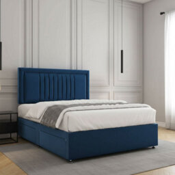 REGIONAL FURNISHINGS Blue Plush Velvet Luxury Divan Bed Set With 24Inch Headboard 2Drawersfootend & Mattress In Double King 4Ft 6Ft Sizes - thumbnail 3