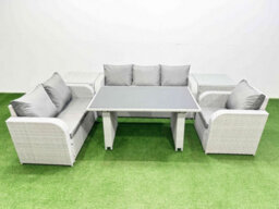 Fimous Rattan Outdoor Table Reclining Chair Sofa Set With 2 Side Tables Light Grey 6 Seater - thumbnail 2