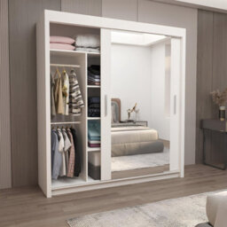 Milan Sliding Mirror Door Wardrobe With Drawers & Shelves - Modern Bedroom Wardrobe - thumbnail 2