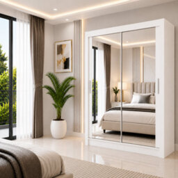 Milan Sliding Mirror Door Wardrobe With Drawers & Shelves - Modern Bedroom Wardrobe - thumbnail 3