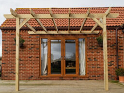 Arbor Garden Solutions Lean To Wooden Garden Pergola Kit - Chamfered Design Wall Mounted Gazebo, 3M X 3M (Natural Finish) - thumbnail 2