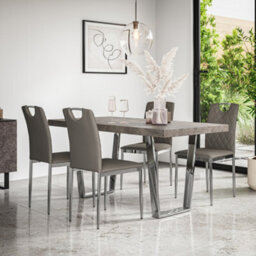 More4Homes Aria Dining Table And Chairs - Concrete Effect Table Top W Chrome Legs + 4 Monza Faux Leather Dining Chairs W Chrome Legs (Grey) - thumbnail 1