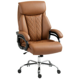 Homcom Pu Leather Office Chair With Spring Padding, Swivel Wheels, Brown - thumbnail 2