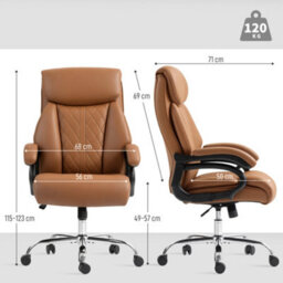 Homcom Pu Leather Office Chair With Spring Padding, Swivel Wheels, Brown - thumbnail 3