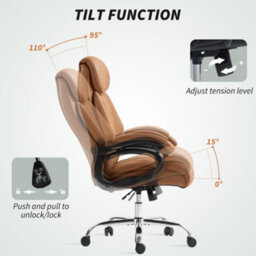 Homcom Pu Leather Office Chair With Spring Padding, Swivel Wheels, Brown - thumbnail 6