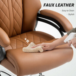 Homcom Pu Leather Office Chair With Spring Padding, Swivel Wheels, Brown - thumbnail 7