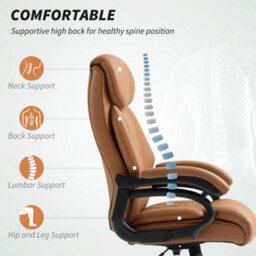 Homcom Pu Leather Office Chair With Spring Padding, Swivel Wheels, Brown - thumbnail 4