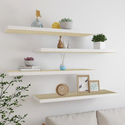 Berkfield Floating Wall Shelves 4 Pcs Oak And White 90X23.5X3.8 Cm Mdf - image 1