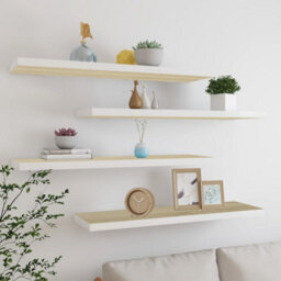 Berkfield Floating Wall Shelves 4 Pcs Oak And White 90X23.5X3.8 Cm Mdf - thumbnail 1