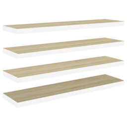 Berkfield Floating Wall Shelves 4 Pcs Oak And White 90X23.5X3.8 Cm Mdf - thumbnail 2