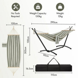 Hammock With Stand, Green 1 Person Hammock With Adjustable Frame - thumbnail 2