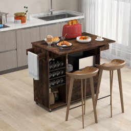 Costway Drop Leaf Kitchen Island Trolley Mobile Kitchen Buffet Serving Cart W/ Wine Rack