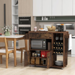 Costway Drop Leaf Kitchen Island Trolley Mobile Kitchen Buffet Serving Cart W/ Wine Rack - thumbnail 5