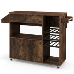 Costway Drop Leaf Kitchen Island Trolley Mobile Kitchen Buffet Serving Cart W/ Wine Rack - thumbnail 2