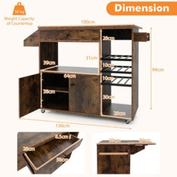 Costway Drop Leaf Kitchen Island Trolley Mobile Kitchen Buffet Serving Cart W/ Wine Rack - thumbnail 3