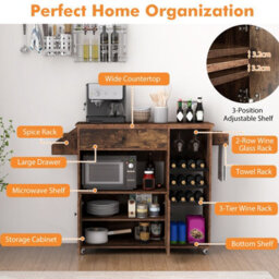 Costway Drop Leaf Kitchen Island Trolley Mobile Kitchen Buffet Serving Cart W/ Wine Rack - thumbnail 8
