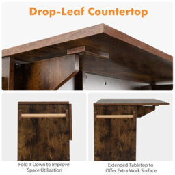 Costway Drop Leaf Kitchen Island Trolley Mobile Kitchen Buffet Serving Cart W/ Wine Rack - thumbnail 6