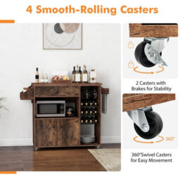 Costway Drop Leaf Kitchen Island Trolley Mobile Kitchen Buffet Serving Cart W/ Wine Rack - thumbnail 7