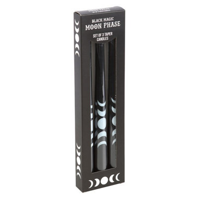 Set Of 3 Black Moon Phase Taper Candles For Elegant Home Decor - image 1
