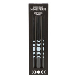Set Of 3 Black Moon Phase Taper Candles For Elegant Home Decor - thumbnail 2