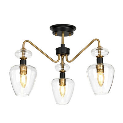 Elegant 3 Bulb Semi Flush Light In Aged Brass And Charcoal Black For Modern Interiors - image 1