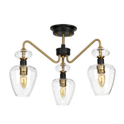 Elegant 3 Bulb Semi Flush Light In Aged Brass And Charcoal Black For Modern Interiors - thumbnail 2