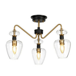 Elegant 3 Bulb Semi Flush Light In Aged Brass And Charcoal Black For Modern Interiors - thumbnail 1