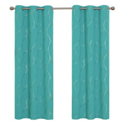 Deconovo Eyelet Curtains, Gold Wave Foil Printed Blackout Curtains, Thermal Insulated Curtains, W52 X L63 Inch, Turquoise, 1 Pair - thumbnail 1