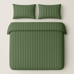 Bedlooms Olive Green Stripe Duvet Cover Set, Reversible, Breathable & Hypoallergenic Bedding Pack, Single 135X200Cm - thumbnail 2