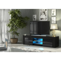 Tv Unit Loom 130Cm - Black With Gloss Doors And Led Lights - thumbnail 2
