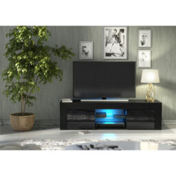 Tv Unit Loom 130Cm - Black With Gloss Doors And Led Lights - thumbnail 5