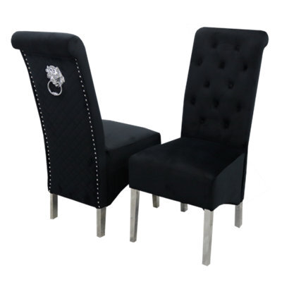 Stratus Interiors Emma Tall Lion Knocker Velvet Dining Chair - Black - image 1