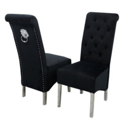 Stratus Interiors Emma Tall Lion Knocker Velvet Dining Chair - Black - thumbnail 2