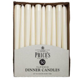 Price's 50 Tapered Ivory Household Dinner Wax Candles 7H Burn Time 25Cm - thumbnail 1