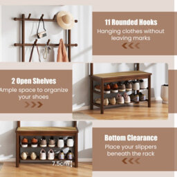Gainoom Bamboo Brown Coat Rack Pe Rattan Hall Tree With Bench & Shoe Storage - thumbnail 9
