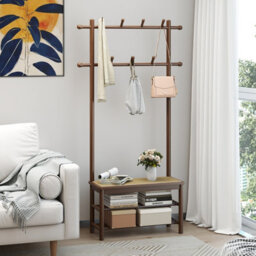 Gainoom Bamboo Brown Coat Rack Pe Rattan Hall Tree With Bench & Shoe Storage - thumbnail 6