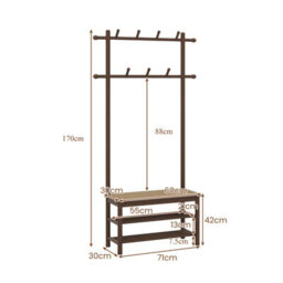Gainoom Bamboo Brown Coat Rack Pe Rattan Hall Tree With Bench & Shoe Storage - thumbnail 2