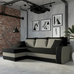 Kris M Corner Sofa Bed With Storage Ottoman Polyurethane Foam Wooden Frame Plastic Legs 238X147X80Cm Black And Grey
