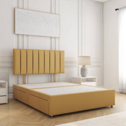 Bsspoke Aria Divan Bed Set In Mustard Plush Velvet 24Inch Headboard 2 Drawers Footend & No Mattress In Double King 4Ft 6Ft - thumbnail 1