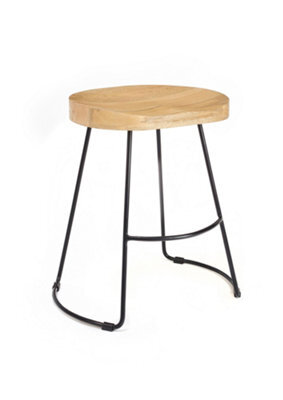 Elm Home And Garden Solid Hard Wood Black Metal Breakfast Bar Kitchen Pub Café Stool Wooden H 55 X W 52 X D 36 Cm - image 1