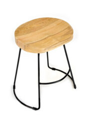 Elm Home And Garden Solid Hard Wood Black Metal Breakfast Bar Kitchen Pub Café Stool Wooden H 55 X W 52 X D 36 Cm - thumbnail 2