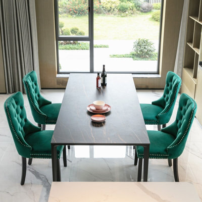 HomeTouch Set Of 4 Lux Green Velvet Kitchen Dining Chairs With Pull Knocker Wing Back Bedroom Office Chairs - image 1